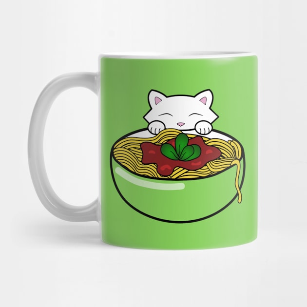 Hungry cat eating pasta by Purrfect